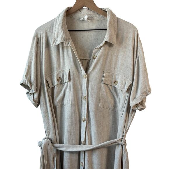 Anthropologie Perch By Blu Pepper Dress 3X Beige Linen Blend Comfort Cottage - Picture 10 of 13